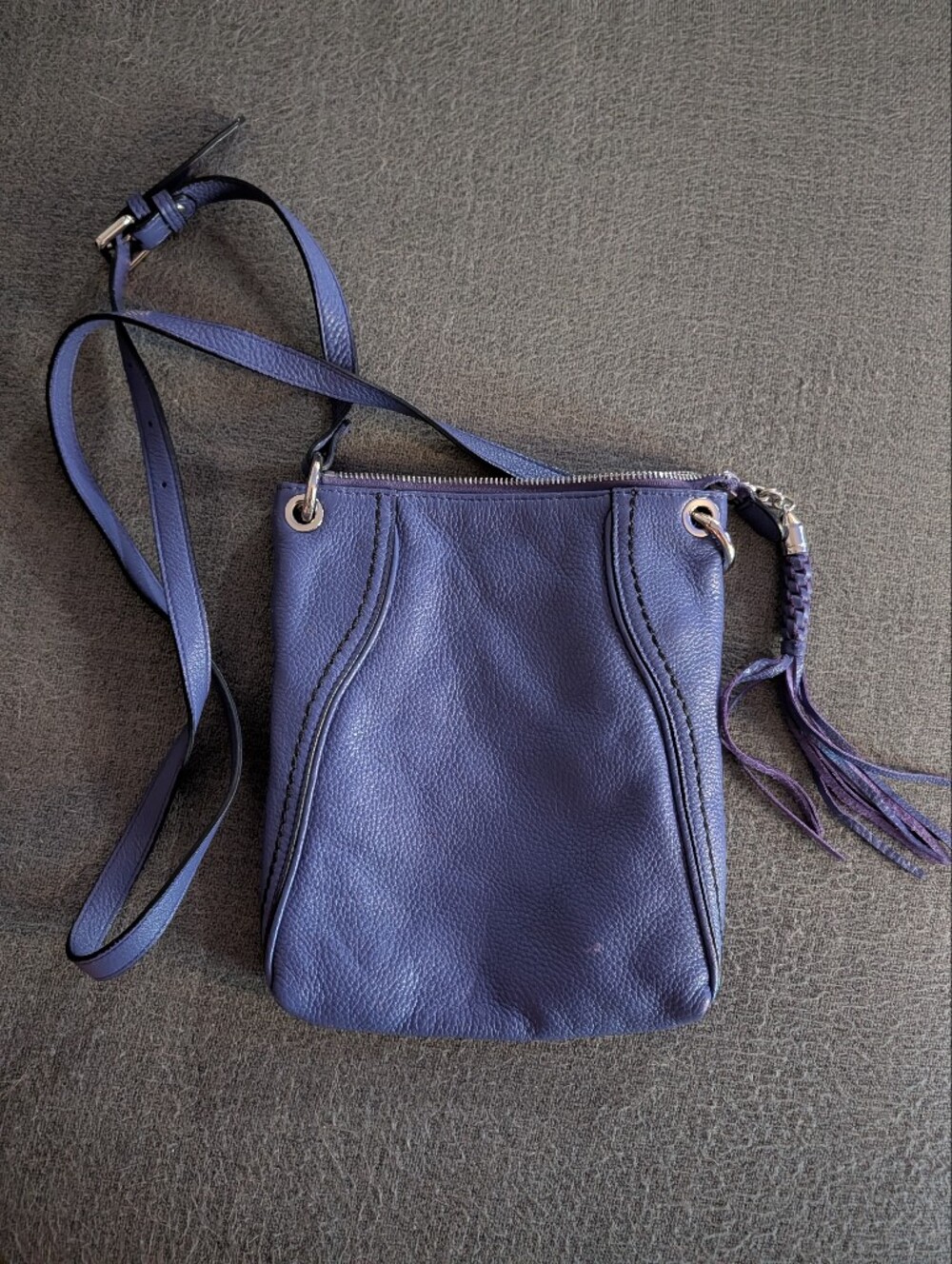 Danier Deep Purple Leather Crossbody with Braided Tassel